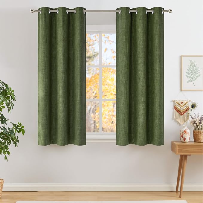 NICETOWN Short Faux Linen Froest Green Blackout Curtains 63 inches Long by NICETOWN