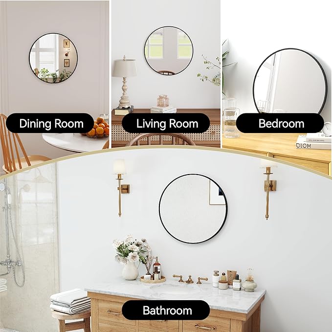 SCWF-GZ 20" Round Mirror Circle Wall Mounted Hanging or Against Wall Metal - Image 2