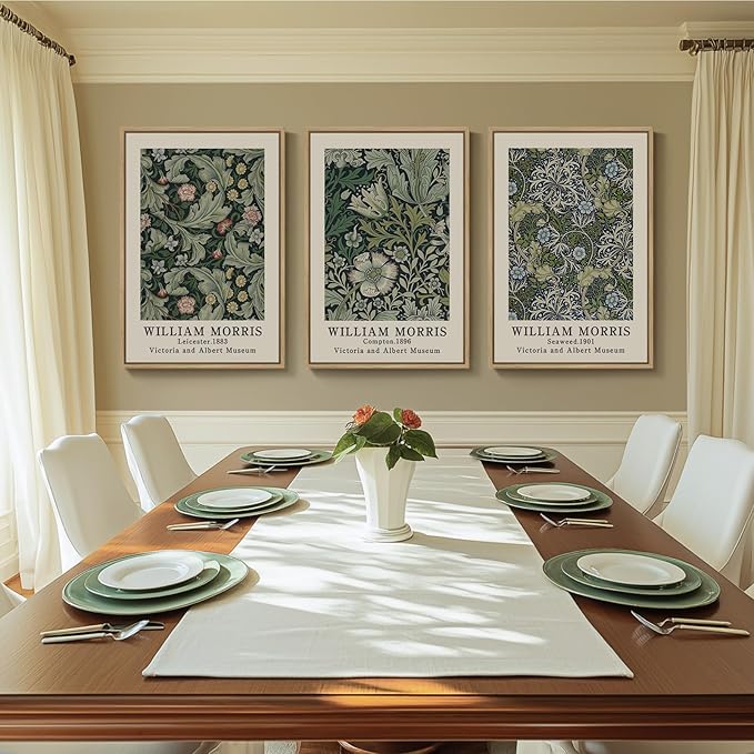 Framed William Morris Canvas Wall Art Green Decor Set of 3, Vintage Large - Image 4