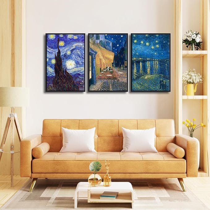 Wieco Art Black Framed 3 Panels Canvas Prints of Vincent Van Gogh Paintings - Image 2