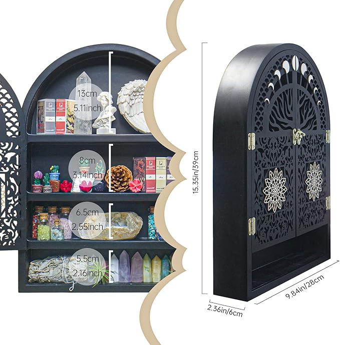 Large Crystal Display Shelf for Wall, Crescent Moon Phase Shelf Wall Decor - Image 3