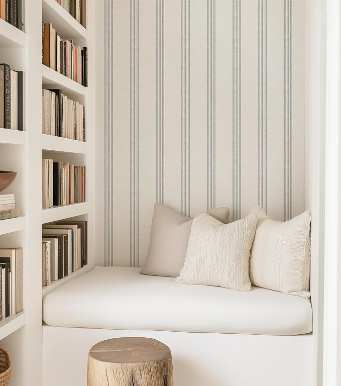 RollsRolla Modern Navy and White Striped Peel and Stick Wallpaper, French - Image 2