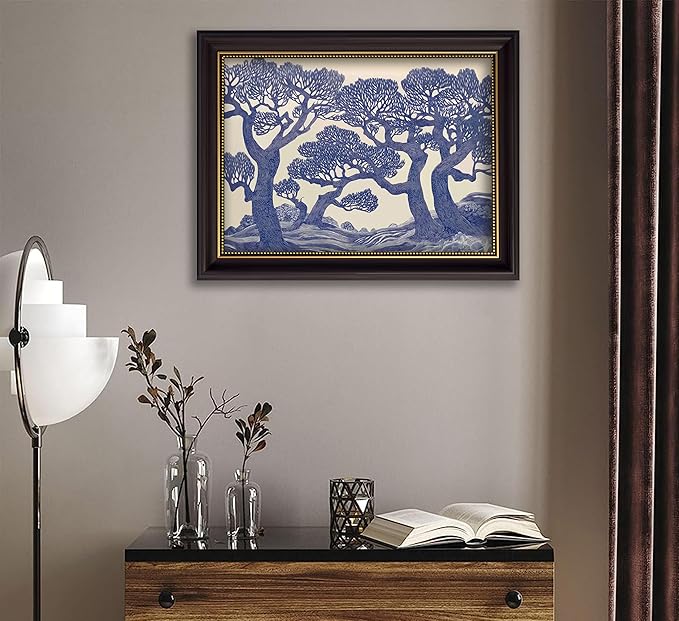 Vintage Gold Framed Wall Art Oak Tree Forest Painting Canvas Prints Blue - Image 5