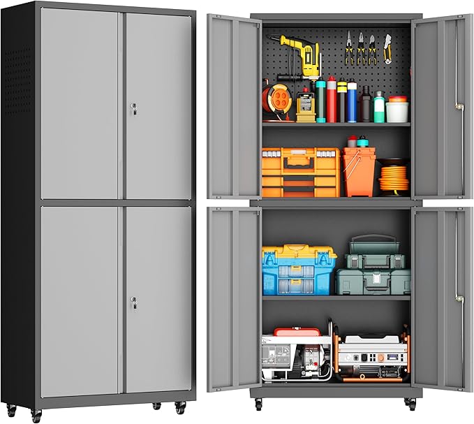 Garage Storage Cabinet with Wheels, Lockable Metal Storage Cabinet by Yoonkool