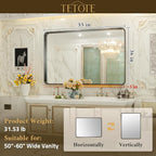TETOTE Black Bathroom Mirror, 55 x 36 Inch Matte Metal Frame Modern Farmhouse - Image 6