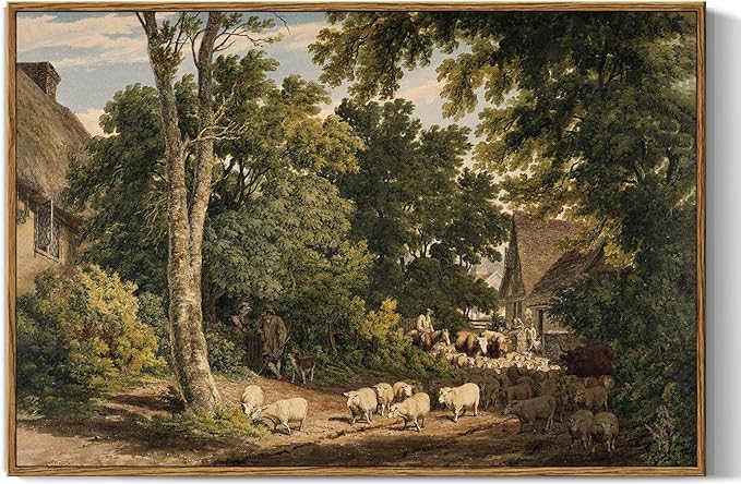 InSimSea Framed Canvas Wall Art Vintage Decor, Room Decor Classical Countryside by InSimSeaArt
