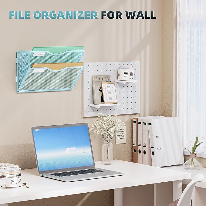 Marbrasse Wall File Holder 2-Tier Hanging Wall File Organizer, Mesh Mail Holder - Image 6