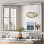 48'' x 30'' Brushed Nickel Framed Beveled Bathroom Mirror, Shatterproof by QUEENFUN