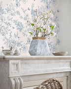 Froluya Cream White and Blue Floral Wallpaper Peel and Stick Wallpaper - Image 6