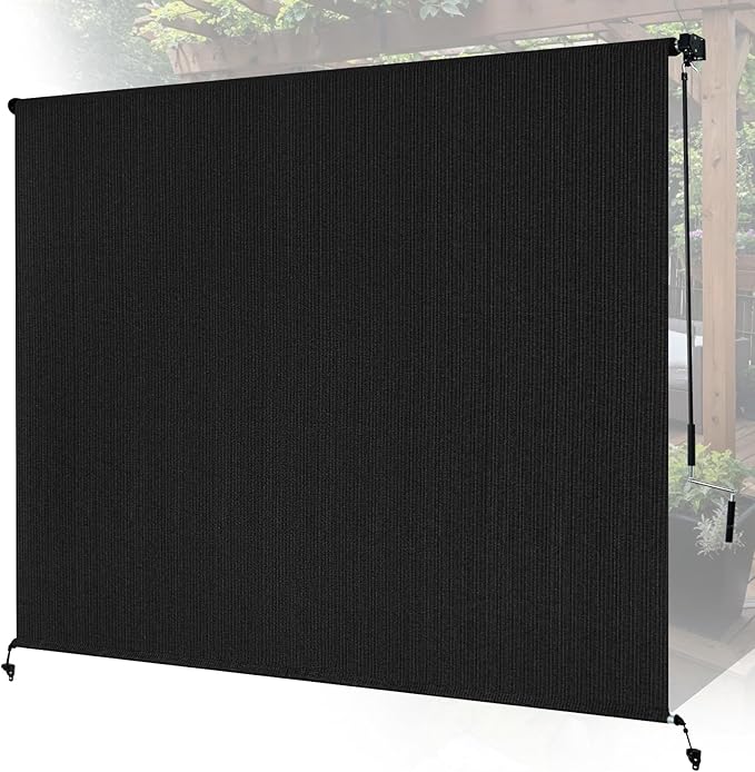 7'W x 6'H Black Patio Shades Roll up Outdoor Roller Shade Crank Wand Blind by Unknown