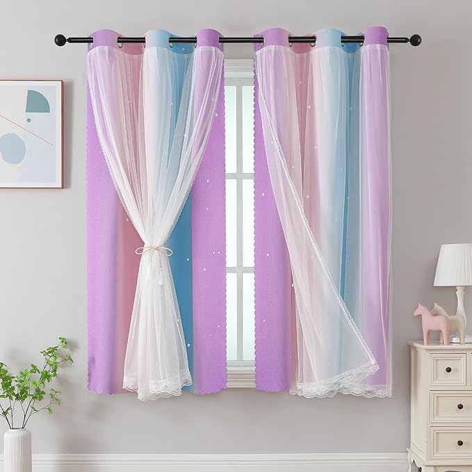 XiDi Curtains for Bedroom Decor, Rainbow Pink Purple/42/63 by Addsomecolortolife