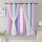 XiDi Curtains for Bedroom Decor, Rainbow Pink Purple/42/79 by Addsomecolortolife