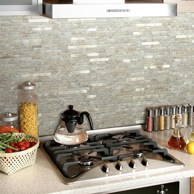 AULIGET 2 Sheets Faux Stone Peel and Stick Backsplash, Sandstone - Image 5