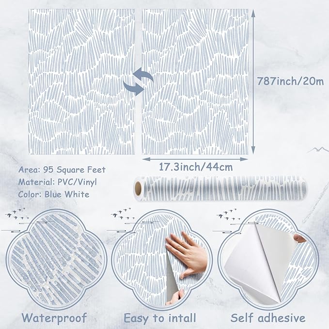 Theper Blue Modern Striped Wallpaper Peel and Stick Wallpaper Boho 17.3"×787" - Image 3