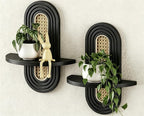 Floating Shelves for Wall, Boho Home Wall Decor, Rattan Plant Shelf Set of 2 by Hongsane
