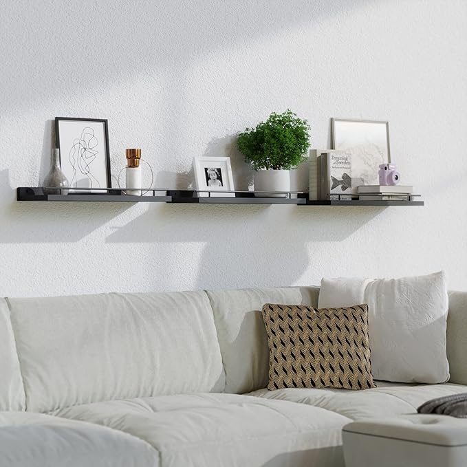 WOPITUES Floating Shelves with Black Metal Guardrail, Shelves - Image 6