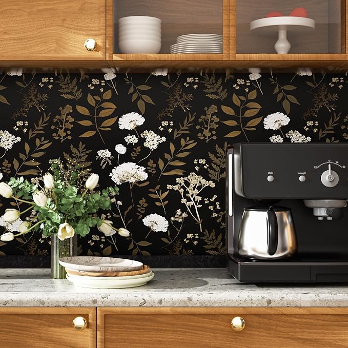 Laatse Dark Floral Wallpaper Peel and Stick Boho Wallpaper 17.5in x 393in - Image 6