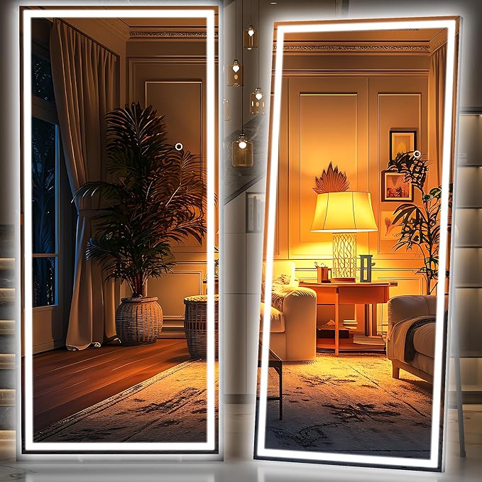 Hasipu Full Length Mirror with Lights, Full Body Dressing Hanging Mounted Mirror by Whatssuitableisthebest