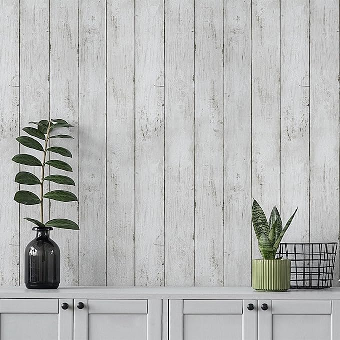 White Grey Wood Paper 17.71 in X 205 in Self-Adhesive Removable Peel and Stick - Image 4