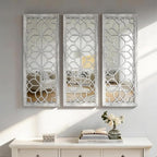 Set of 2 16x41.5 Inch Large Carved Floral Wood Frame Wall Mirrors, Shatterproof by HMANGE