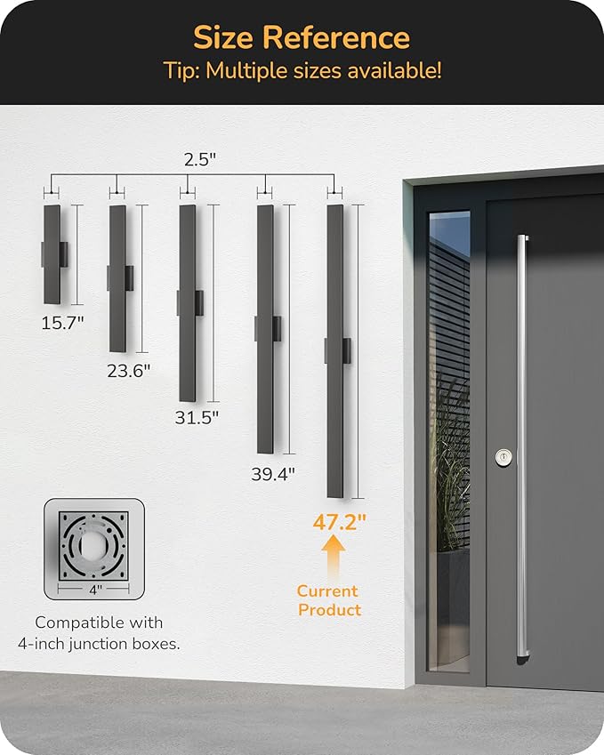 EDISHINE 47.2" LED Outdoor Wall Lights, 3CCT & 10%-100% Dimmable, IP65 - Image 2