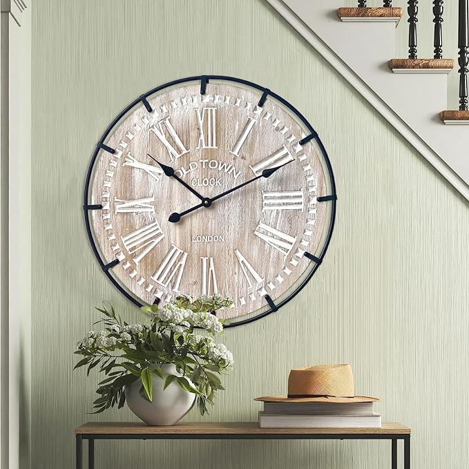 EMAX HOME 24 Inch Large Farmhouse Wall Clock, Rustic Antique Wood by EMAXHOME