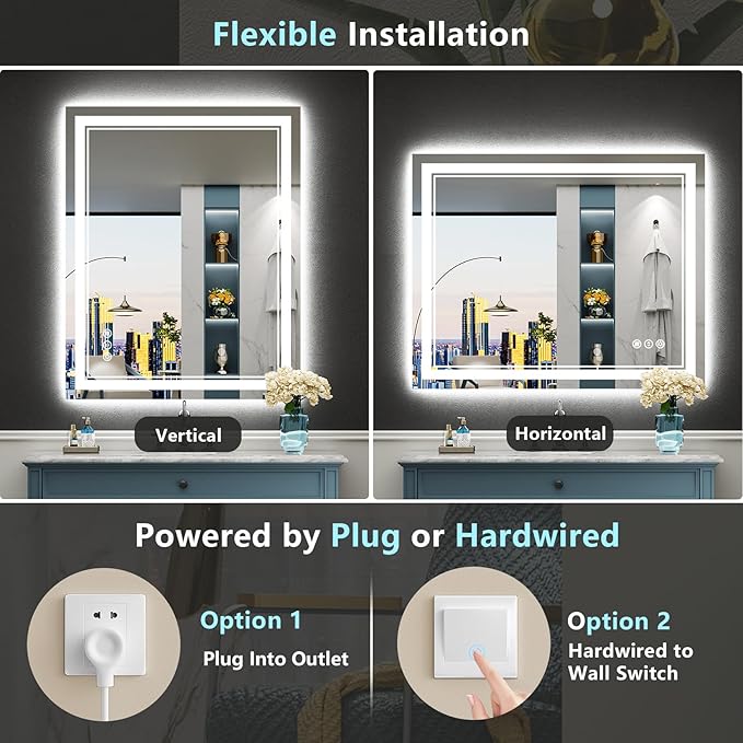 36x36 LED Bathroom Mirror with Lights, Backlit and Front Lit Anti-Fog Lighted - Image 6