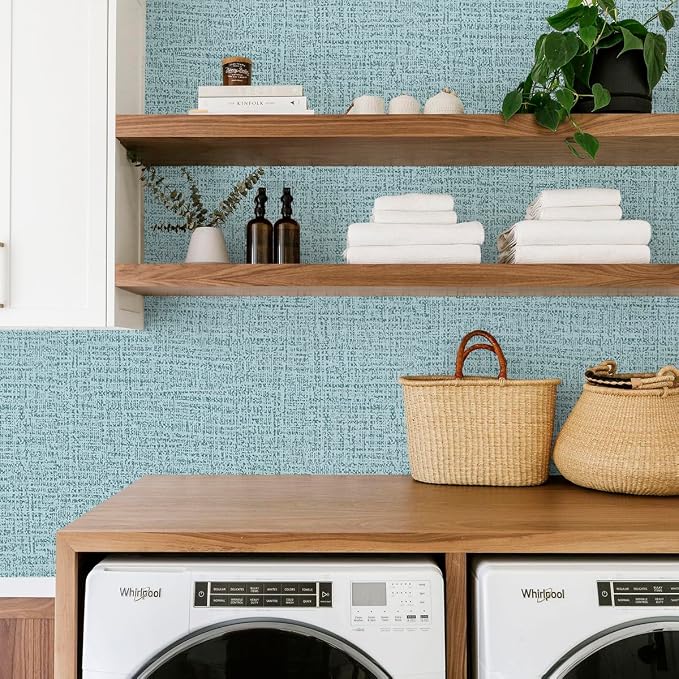 Teal Wallpaper Grasscloth Peel and Stick Wallpaper 17.7inch x 393.7inch Teal - Image 7