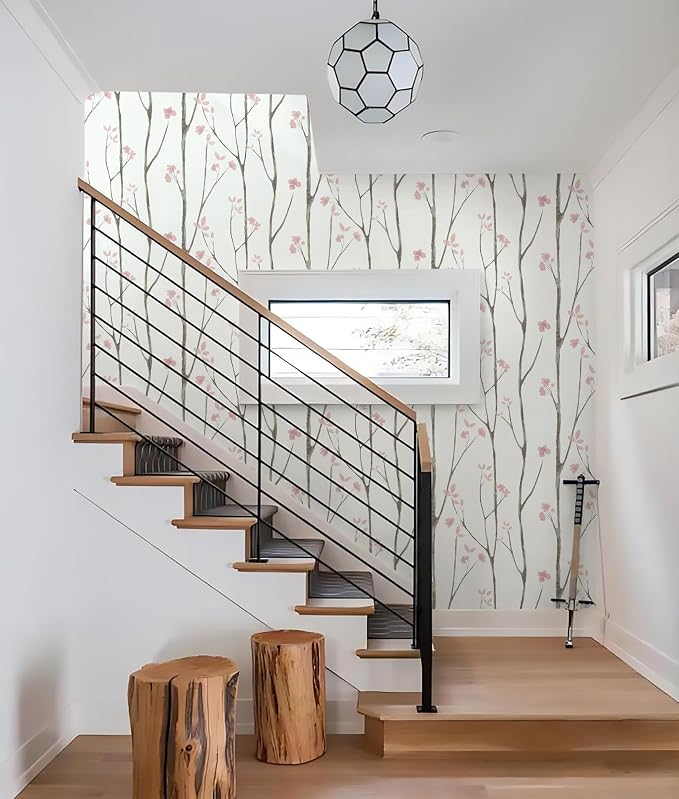 Timeet Floral Wallpaper White and Pink Wall Paper Peel and Stick Modern Contact - Image 8