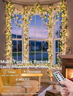 suddus Flower Garland with Pink Camellia Fairy Lights Indoor, 60 LED Vines - Image 2