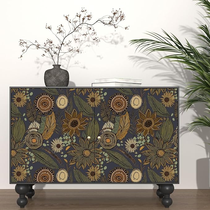 Boho Wallpaper Peel and Stick, Vintage Blue Yellow Floral Contact Paper - Image 3