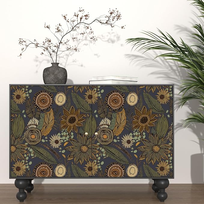 Boho Wallpaper Peel and Stick, Vintage Blue Yellow Floral Contact Paper 17.5" x - Image 3