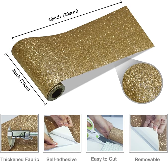 CRE8TIVE Champagne Gold Glitter Wallpaper Border Gold Peel and Stick Wallpaper - Image 6