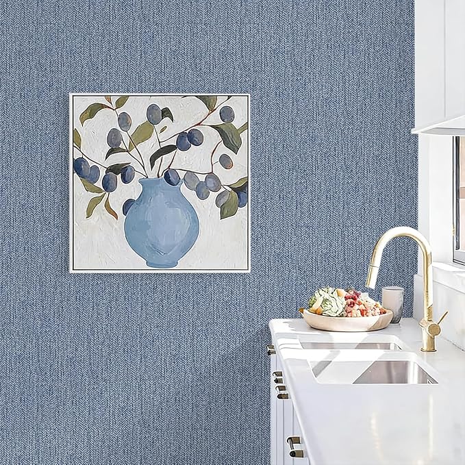 Grasscloth Peel and Stick Wallpaper Blue Contact Paper 15.7inch x 118.1inch - Image 3