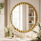 Easly Round Mirror for Wall, 32 Inch Gold Beaded Frame Decorative Vanity Mirror - Image 2