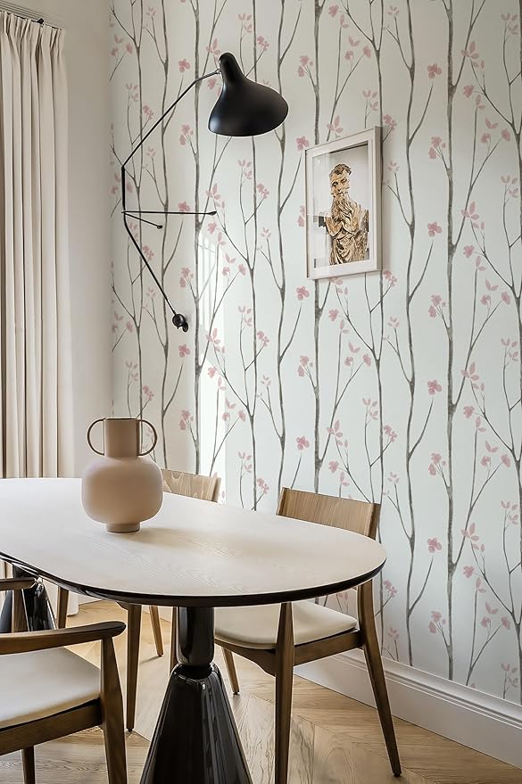 Timeet 197"x16" Floral Wallpaper Peel and Stick Wallpaper White and Pink - Image 5