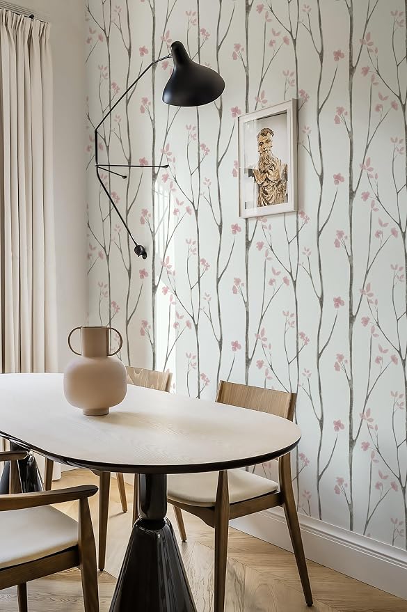 Timeet Floral Wallpaper White and Pink Wall Paper Peel and Stick Modern Contact - Image 6