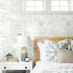 Ismoon Large Floral Peel and Stick Wallpaper Boho White and Green Contact Paper - Image 2