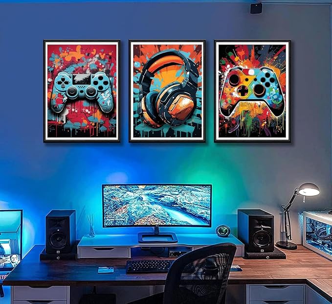 PPV 3Pcs Cool Gaming Wall Art Retro Video Gamer watercolor Posters Pictures - Image 3