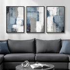 Framed Blue and Grey Abstract Wall Art, 3 Piece Modern Canvas Prints Paintings - Image 2