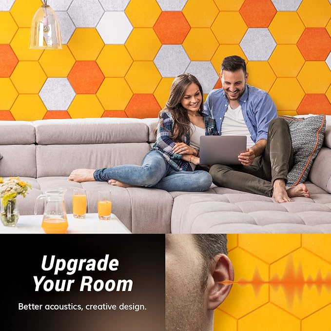 12 Pack Hexagon Acoustic Panels, TONOR 12"x 10"x 04" High Density Sound Proof - Image 4