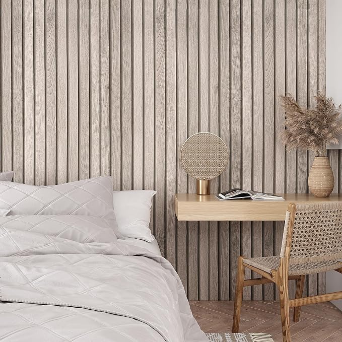 VEELIKE Rustic Grey Oak Wood Slat Wallpaper Peel and Stick Faux Wood Panel Wall - Image 2