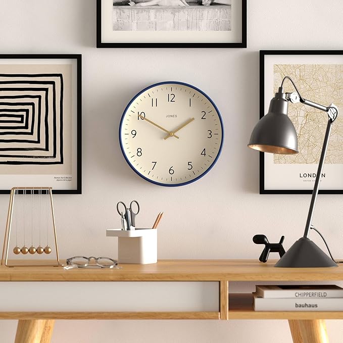 JONES CLOCKS® Studio wall Clock | Modern Round Style | 12 inch | Dark Navy Blue - Image 3