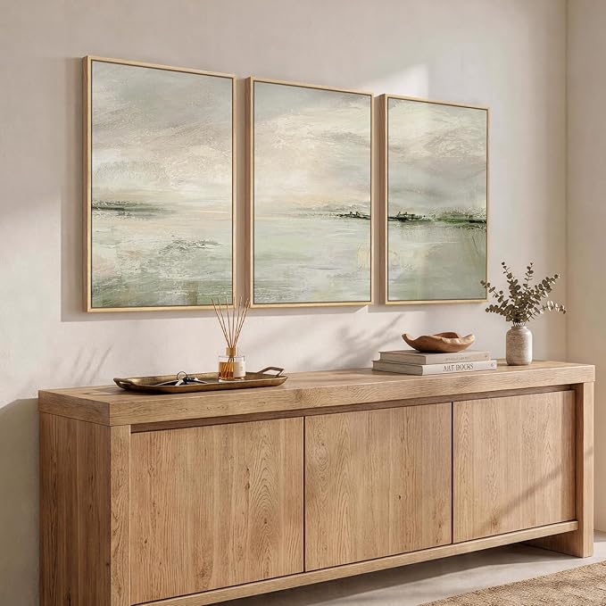 Framed Sage Green Abstract Landscape Wall Art - Image 2