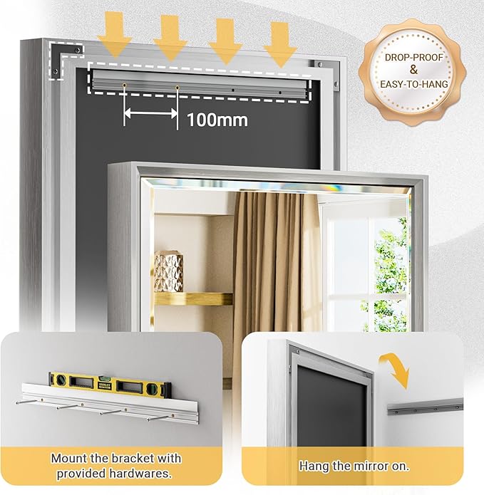 Silver Bathroom Mirror, 36x36 Inch Beveled Silver Square Mirror - Image 5