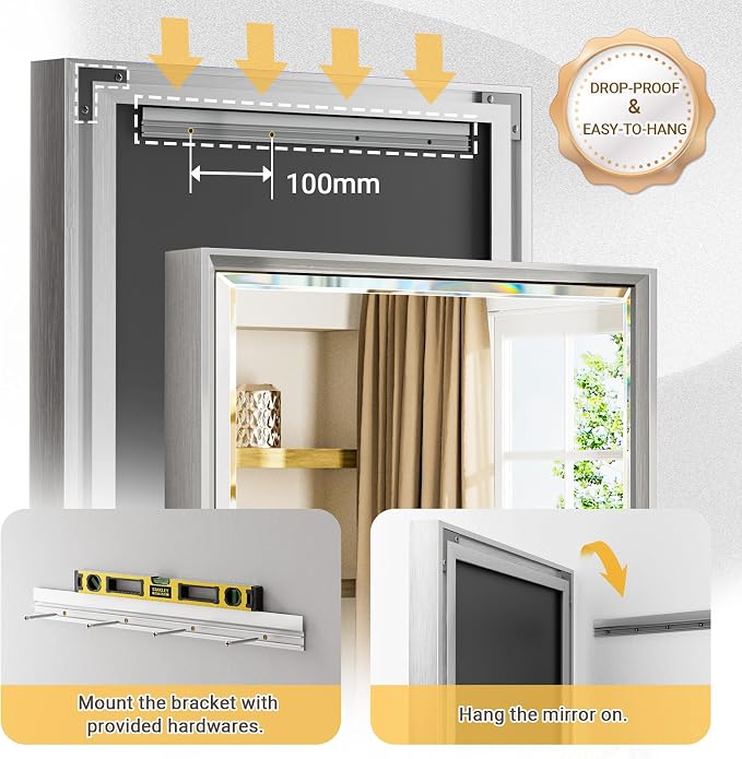 60'' x 36'' Large Beveled Silver Bathroom Vanity Mirror, Shatterproof Rectangle - Image 5