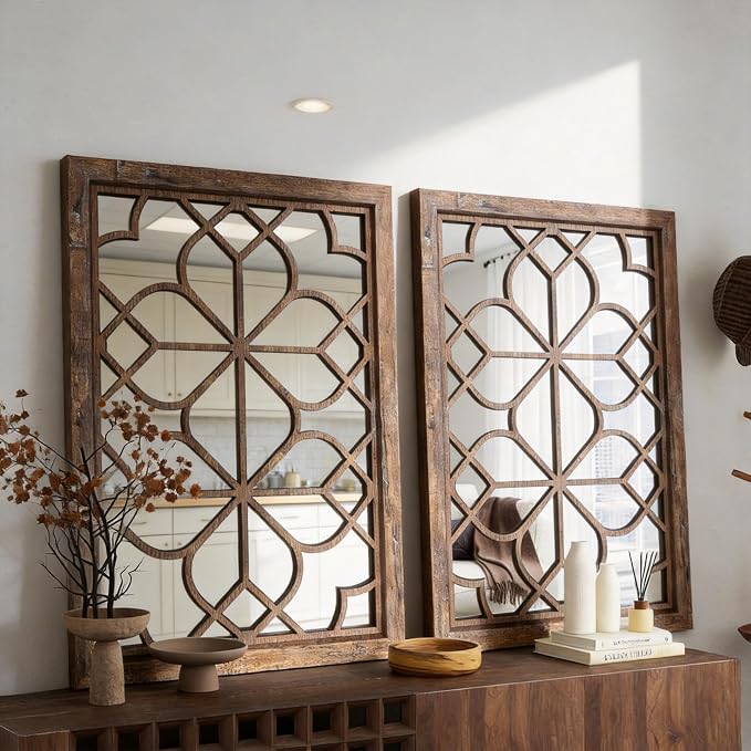 Set of 2 19x26 Inch Large Redbrown Shatterproof Rectangular Wall Mirrors - Image 3