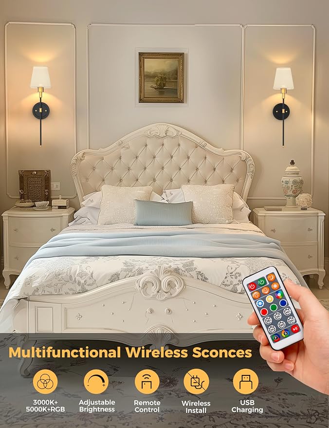 DORESshop Battery Operated Wall Sconce Set of 2, Wireless Wall Light Easy to - Image 6