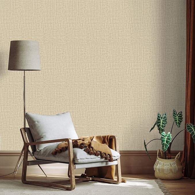 TANONE Khaki Contact Paper Peel and Stick Wallpaper, Grasscloth Beige Wallpaper - Image 3