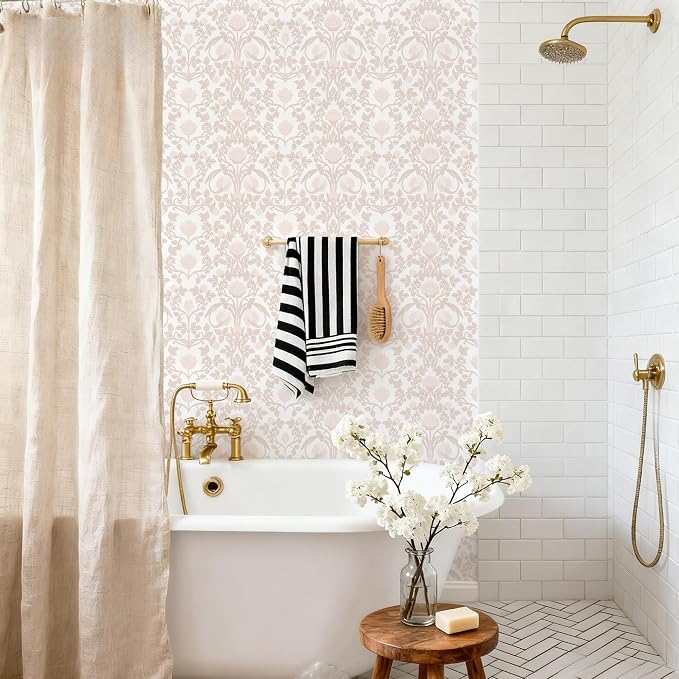 YXTII 17.3"×78.7" Pink Peel and Stick Wallpaper, Floral Wallpaper - Image 6